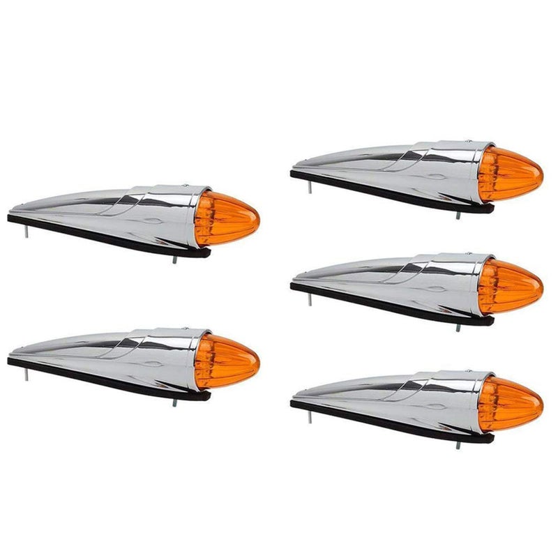 NPAUTO 5pcs Amber Torpedo Cab Marker Lights Chrome 17 LED Truck Roof Lights Top Clearance Running Lights Compatible for Peterbilt Kenworth Freightliner Mack Volvo International Heavy Duty Truck - Image 1